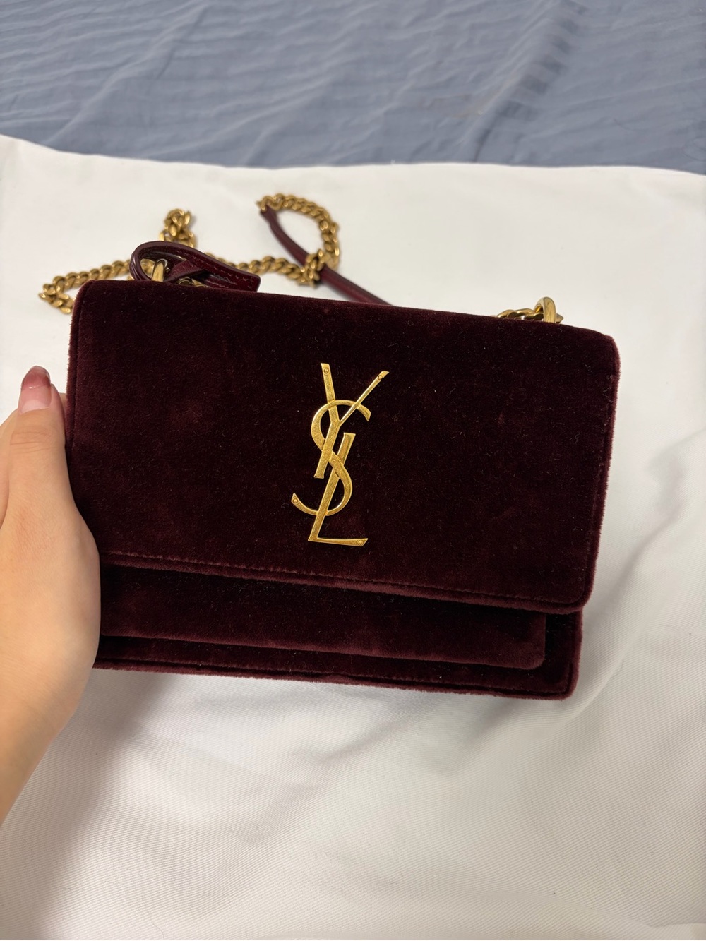 Saint Laurent Wine Velvet Sunset Bag